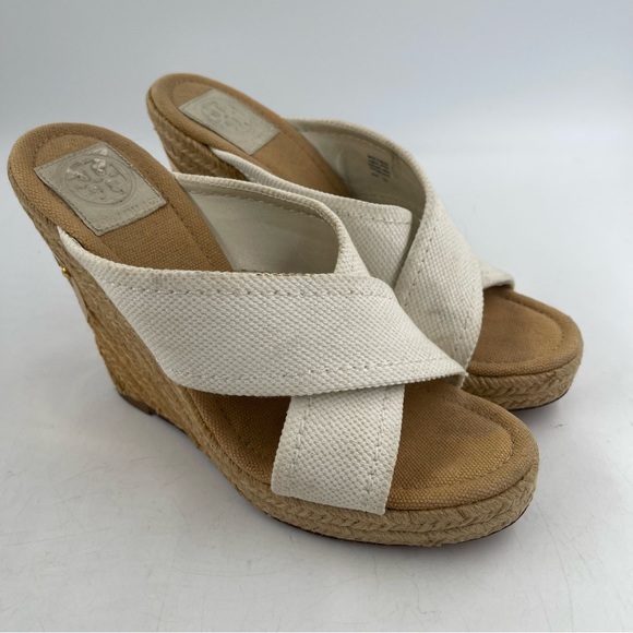 Tory Burch Cream Beige Kristen Espadrille Canvas Wedge Sandals Shoe - Size 8.5 M - Picture 11 of 11